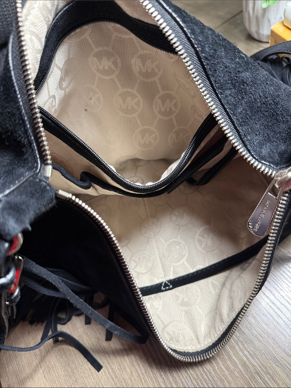 Michael Kors Black Suede Fringe Shoulder Bag with Stud Accents - Picture 7 of 9